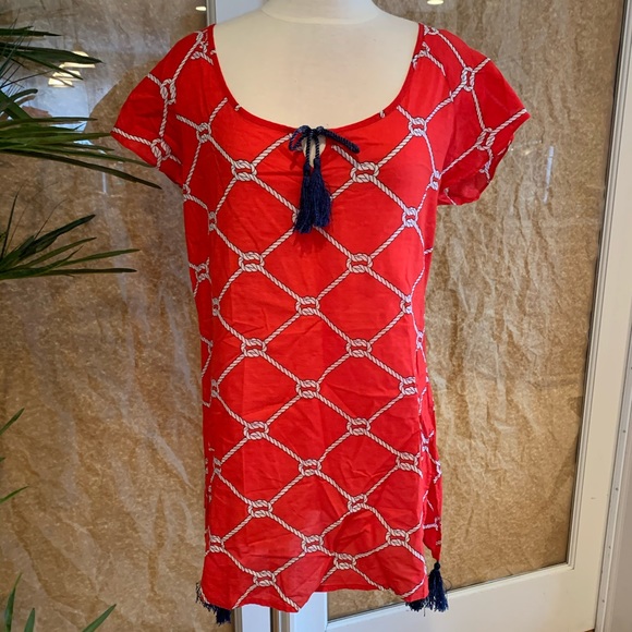 Mud Pie Tops - 🇺🇸 MUD PIE TASSEL NAUTICAL COVERUP TUNIC M 8/10